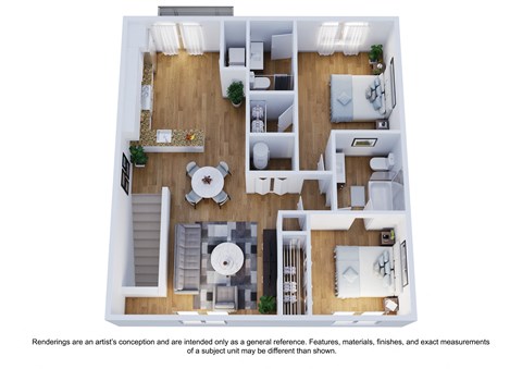 Floor plan for 2 beds, 1.5 baths, 1050 sqft